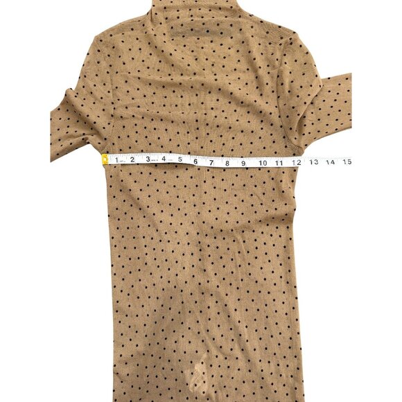 Enza Costa Sheer Top Long-Sleeve Turtleneck Tan + Black Polka Dot Womens Size M - Picture 7 of 9
